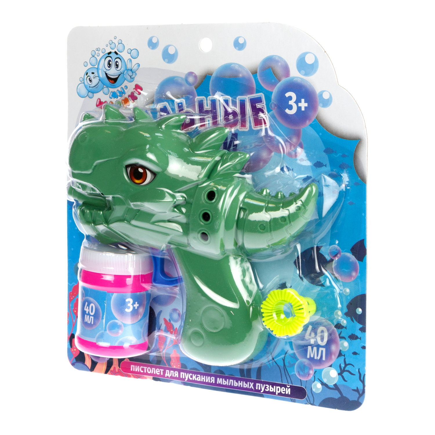 Мыльные пузыри 1TOY Мы-шарики! пистолет механический в виде динозавра 40 мл