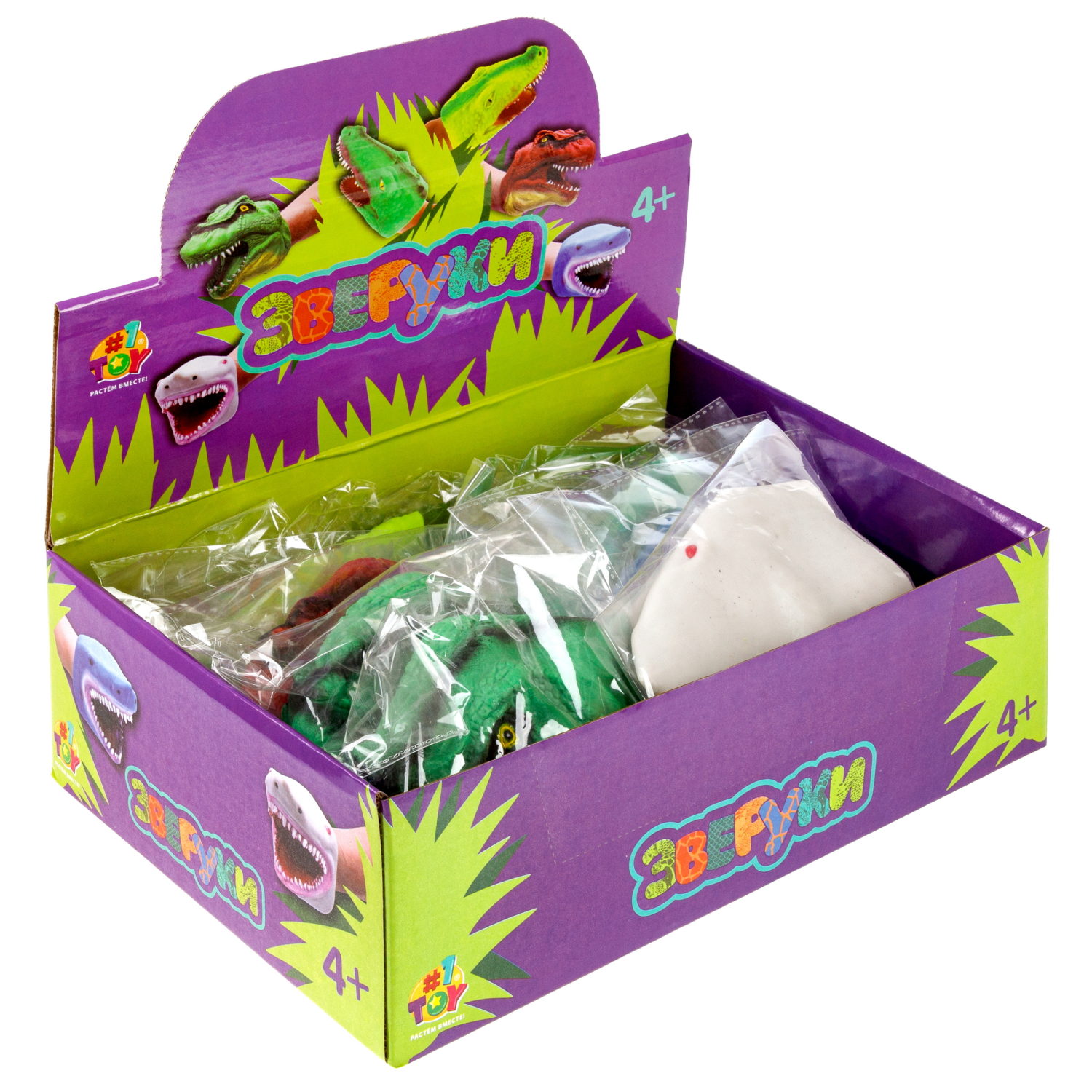 1toy Зверуки большие на руку, 6 видов, 12 шт в д/б