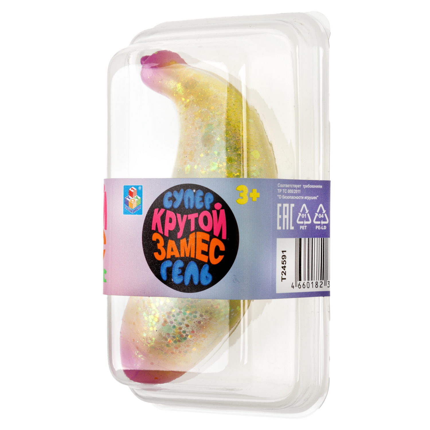 Антистресс-игрушка для рук 1TOY Крутой замес Супергель Банан с блестками, 11 см, 6 цветов в ассортименте