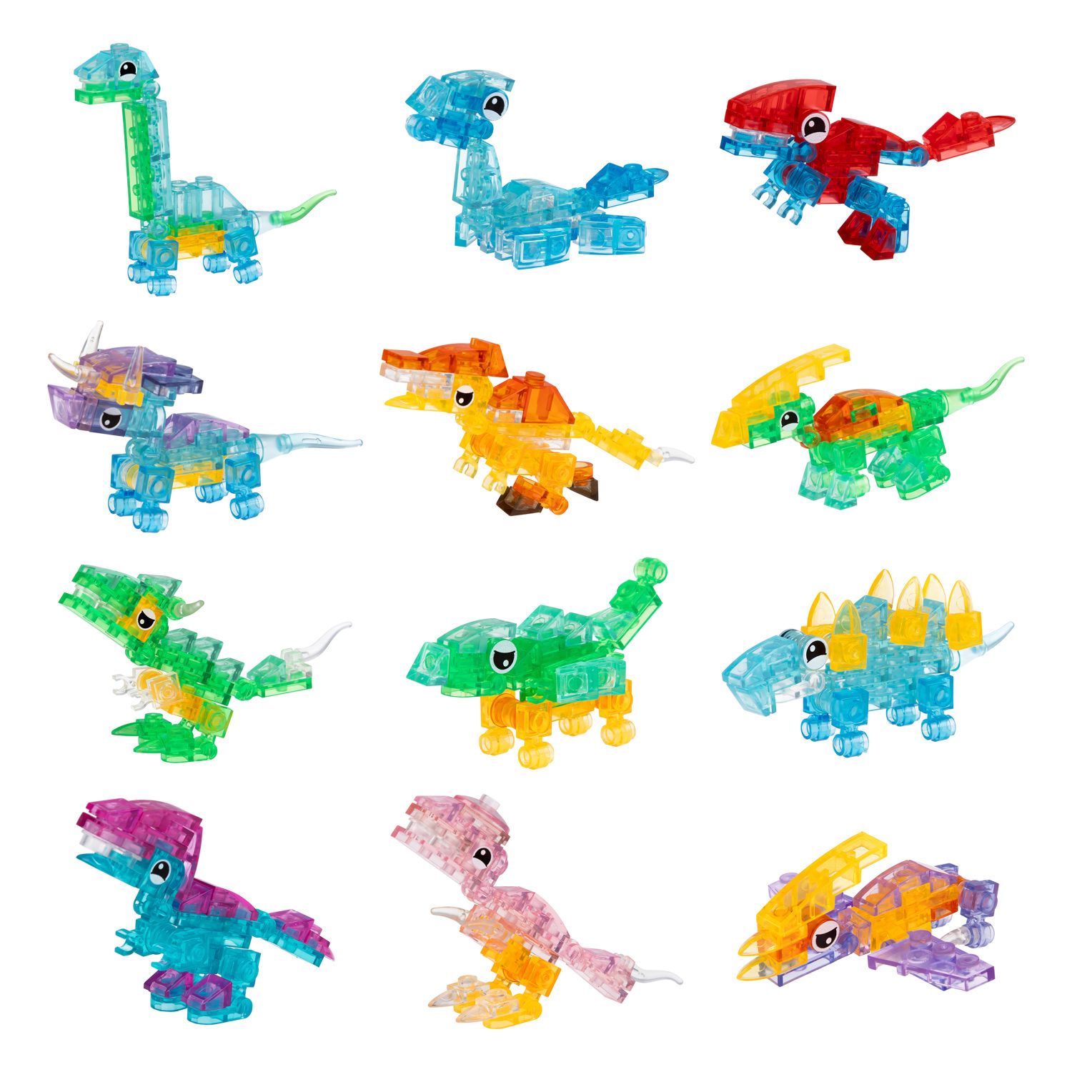 1Toy Blockformers "Планета динозавров" прозрач. блоки  (д/б 12 шт., в асс. 12 видов, коробка)