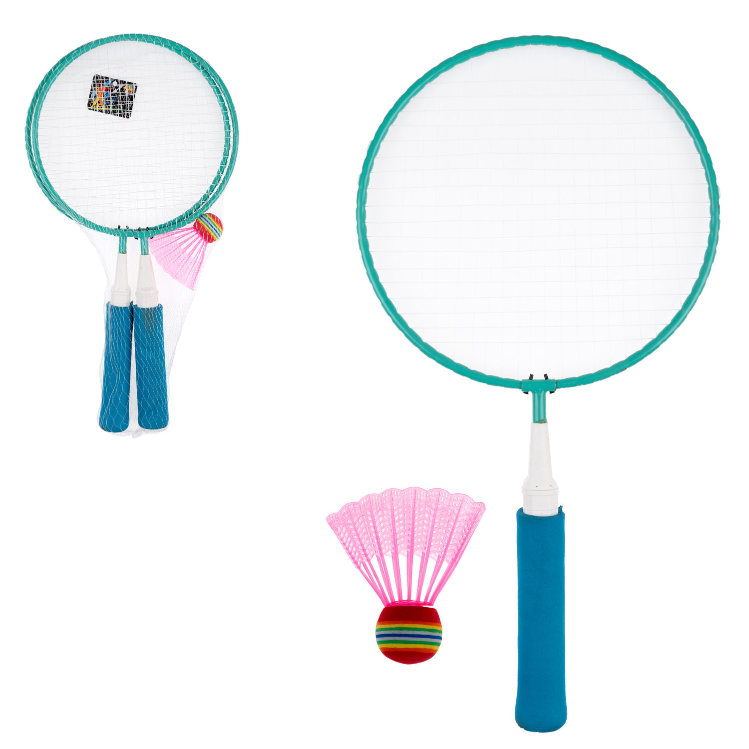 Бадминтон 1TOY 2 ракетки с мягкими ручками, 1 волан, голубой