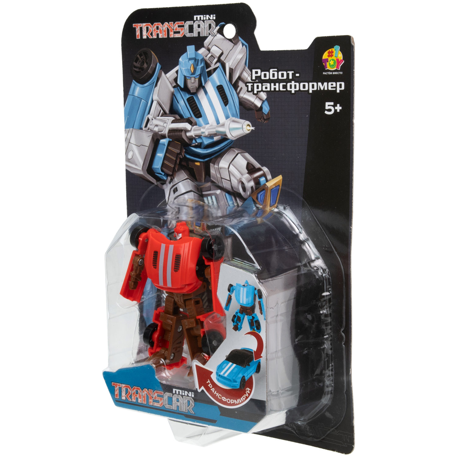 1toy Transcar mini робот-трансформер, 8 см, блистер (в асс. 2 вида, красный и синий)