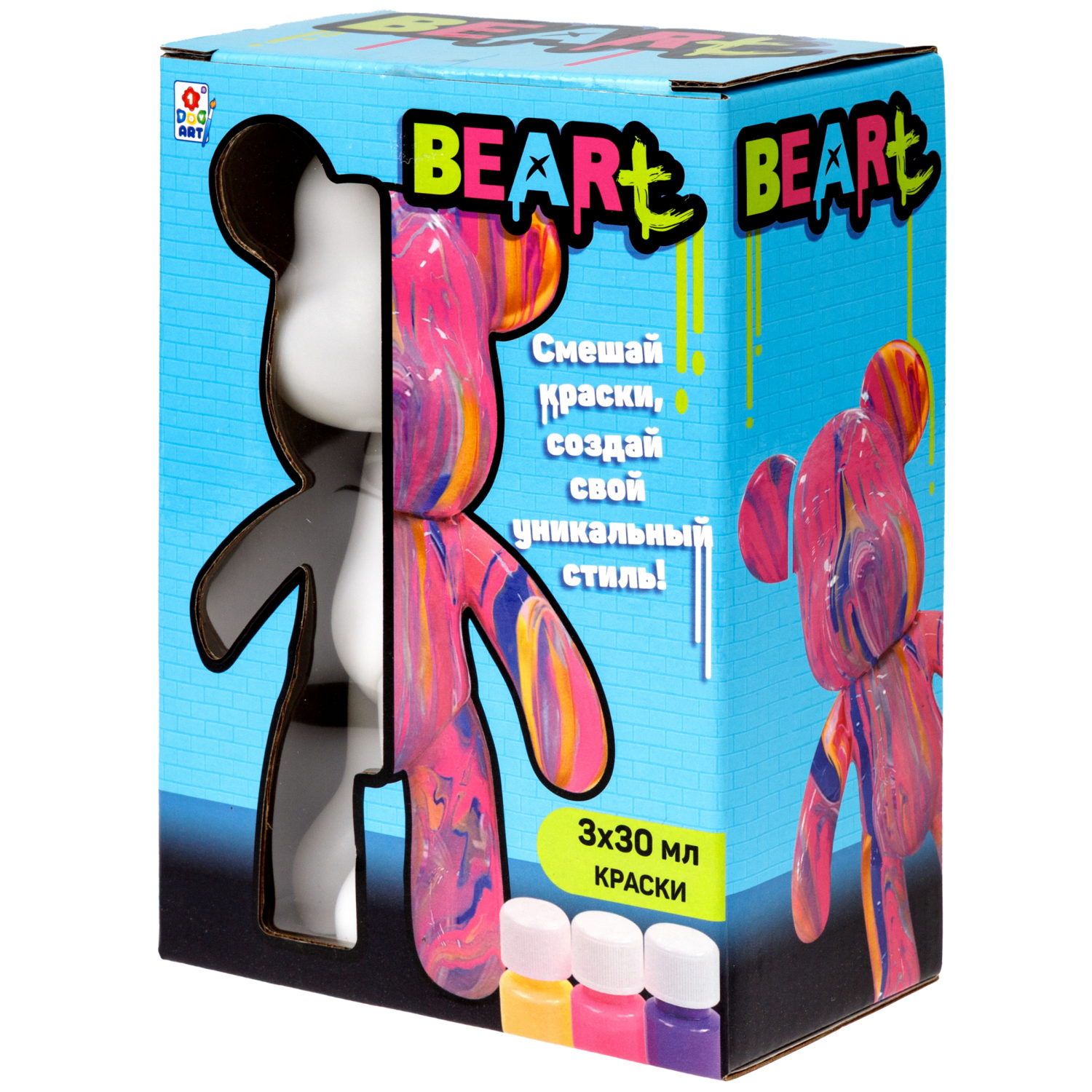 Большой Мишка Флюид Арт 1TOY ART BEARt, 18 см, краски: золотая, розовая, бирюзовая