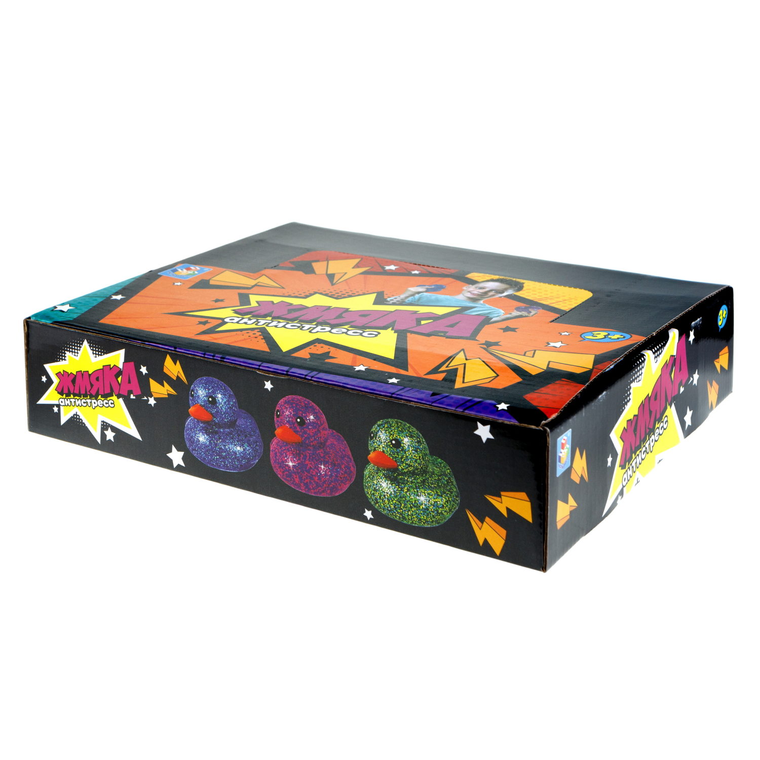 1toy Жмяка-антистресс "Уточка" с блёстками 8х7,2х6,5 см, 6 видов в асс., 12 шт. в д/б