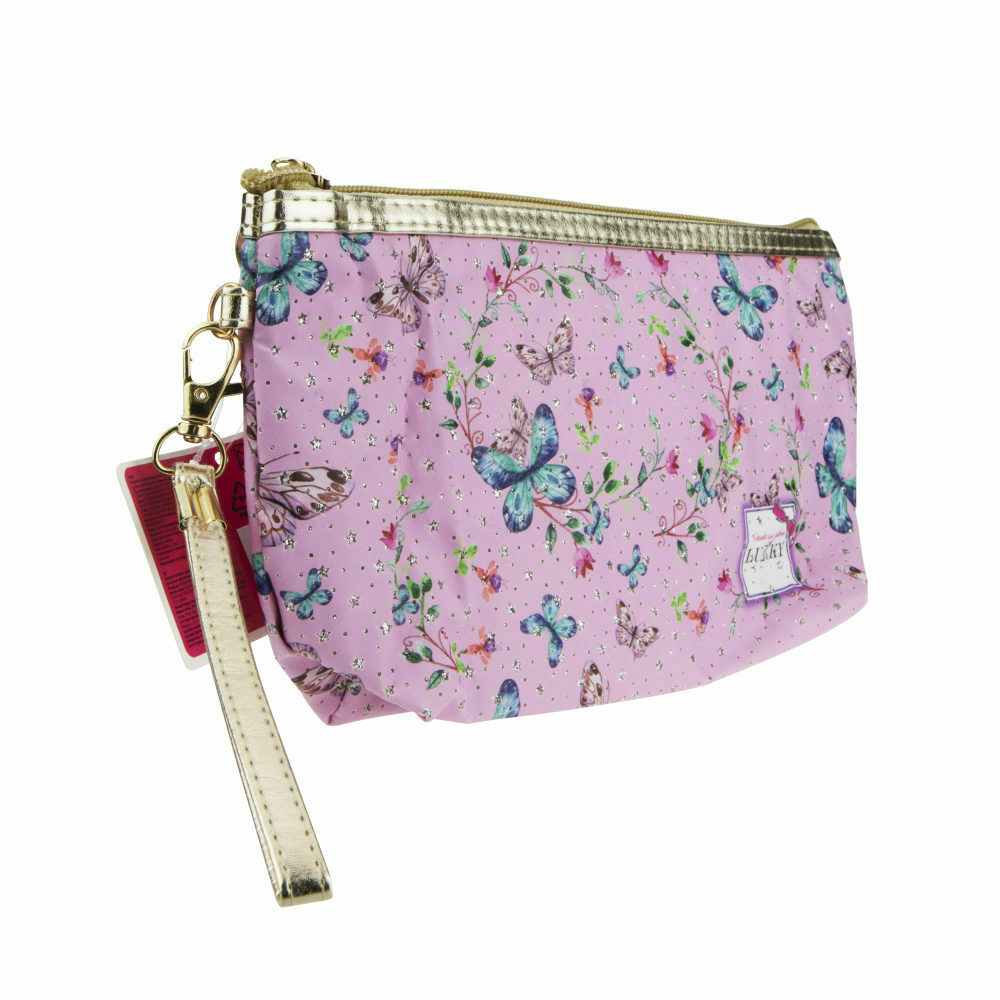 Косметичка LUKKY розовая с принтом и блёстками, 24х7 см
