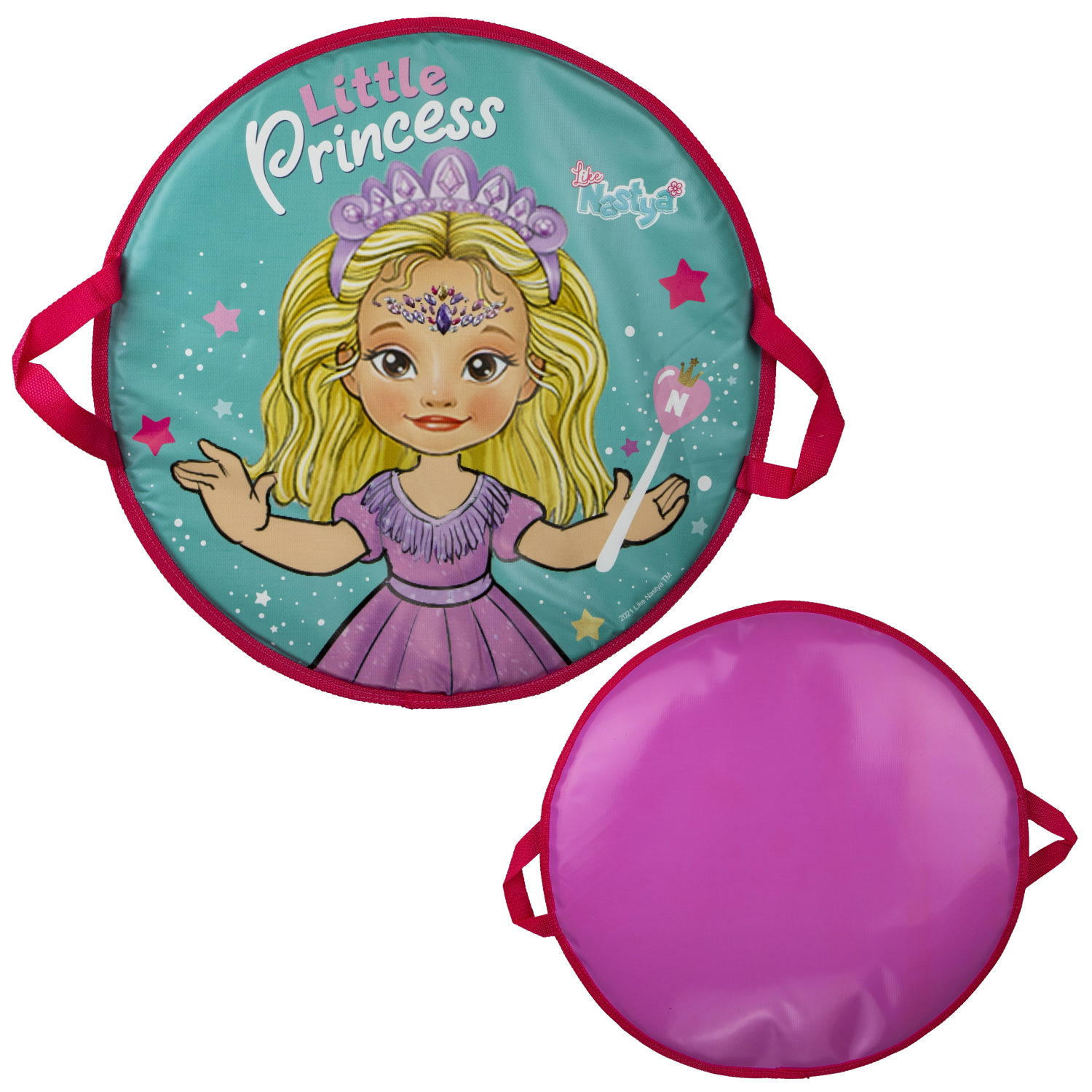 Ледянка мягкая, большая, круглая, с крепкими ручками, для катания с горки, для девочки 1toy Like Nastya, 52 см