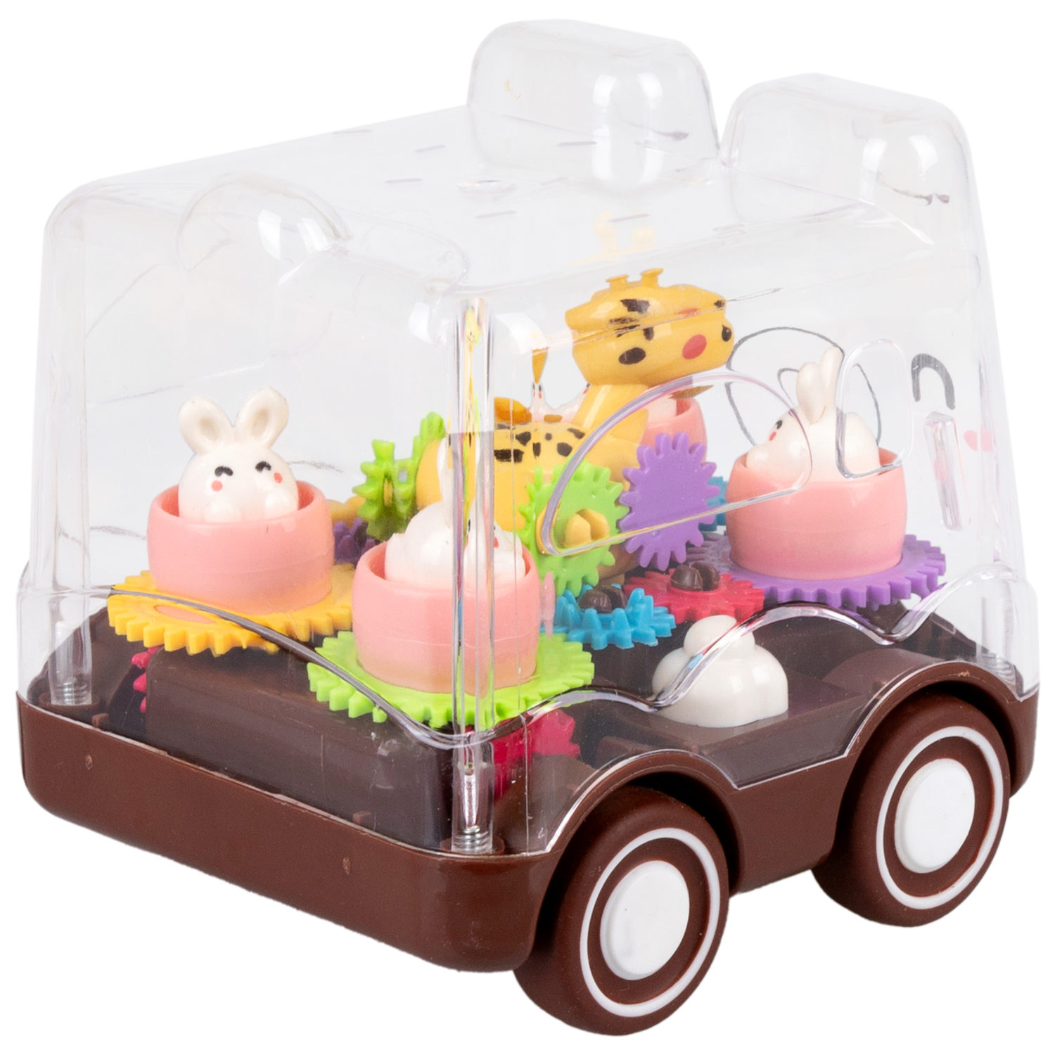 Игрушка прозрачная с шестеренками 1TOY Движок «Карусель», фрикционная, коричневая