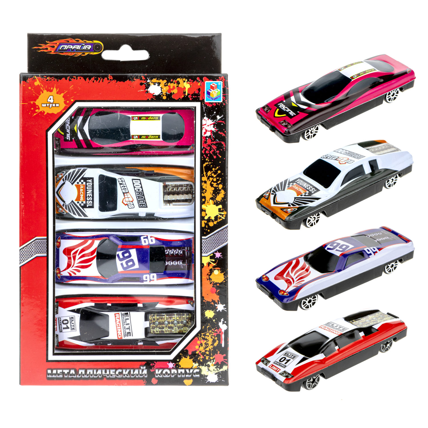 Набор металлических машинок 1TOY Драйв, гоночные, маленькие, 7 см, 4 шт.