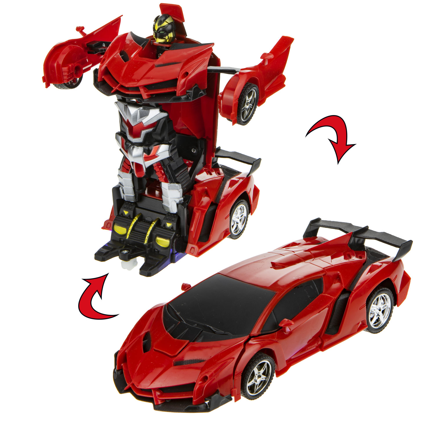 1TOY Трансботы, 1:18 на р/у 27МГц, трансформирующийся в легковую машину 20 см, 2 цвета оранжевый, красный