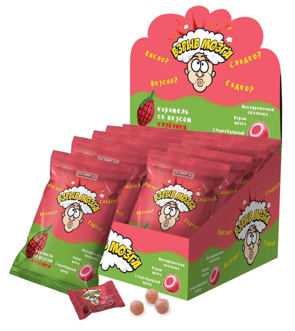 Карамель "ВЗРЫВ МОЗГА" со вкусом клубники, в блоке 24шт