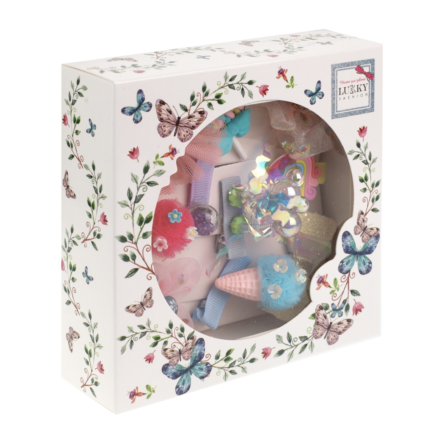 Lukky Fashion набор аксессуаров для волос розовый, в наборе 10 заколок, подарочная упаковка, 14х14х4см