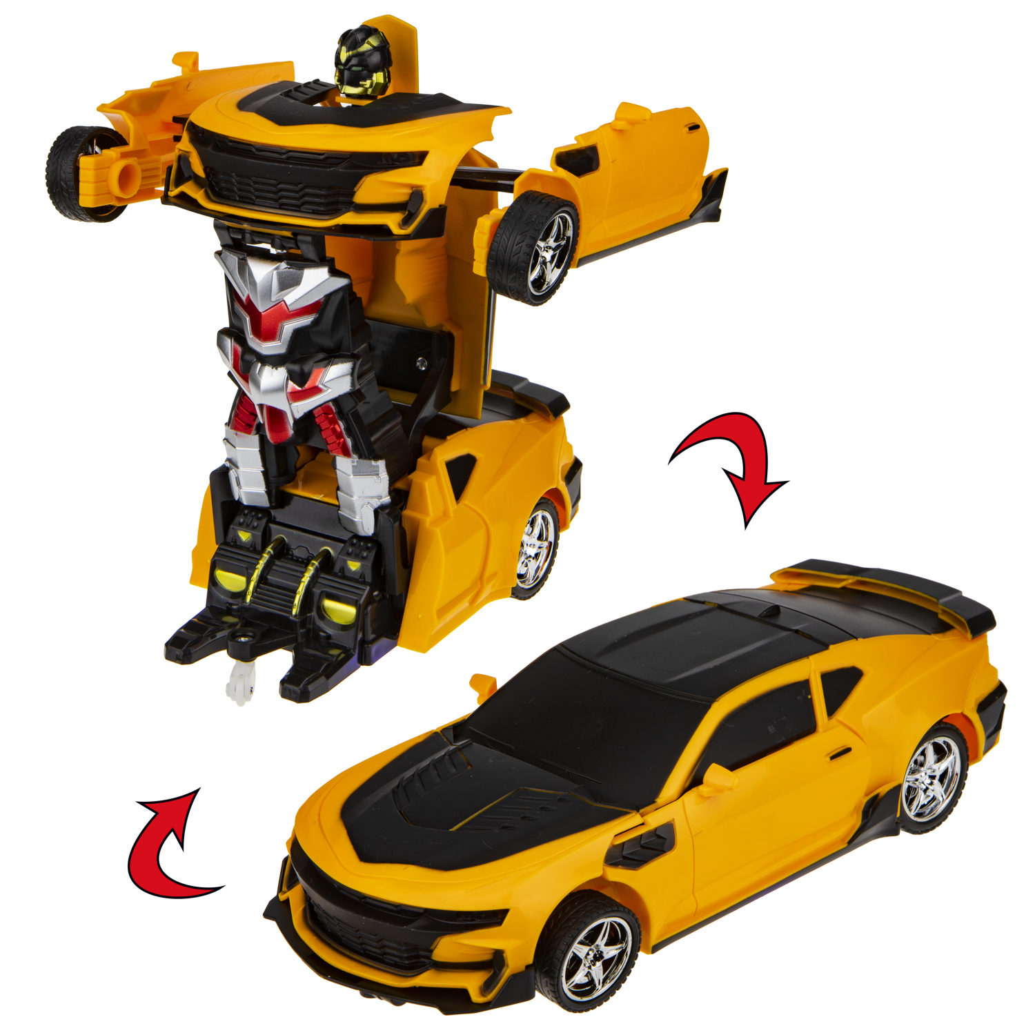 1TOY Трансботы, 1:18 на р/у 27МГц, трансформирующийся в легковую машину 20 см, желто-черный