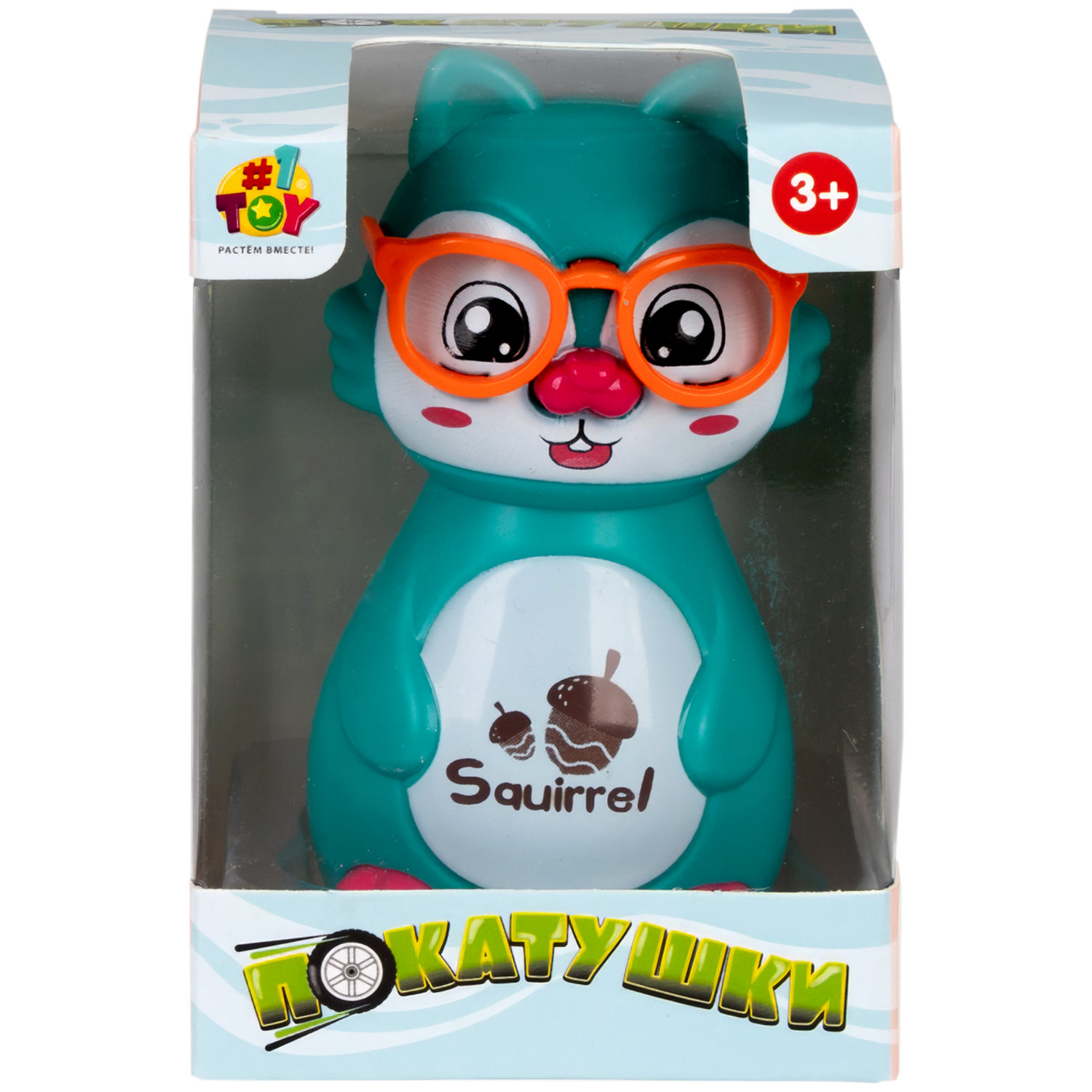 Игрушка детская 1TOY Покатушки Весёлая Белка, инерционная, работает без батареек, бирюзовая