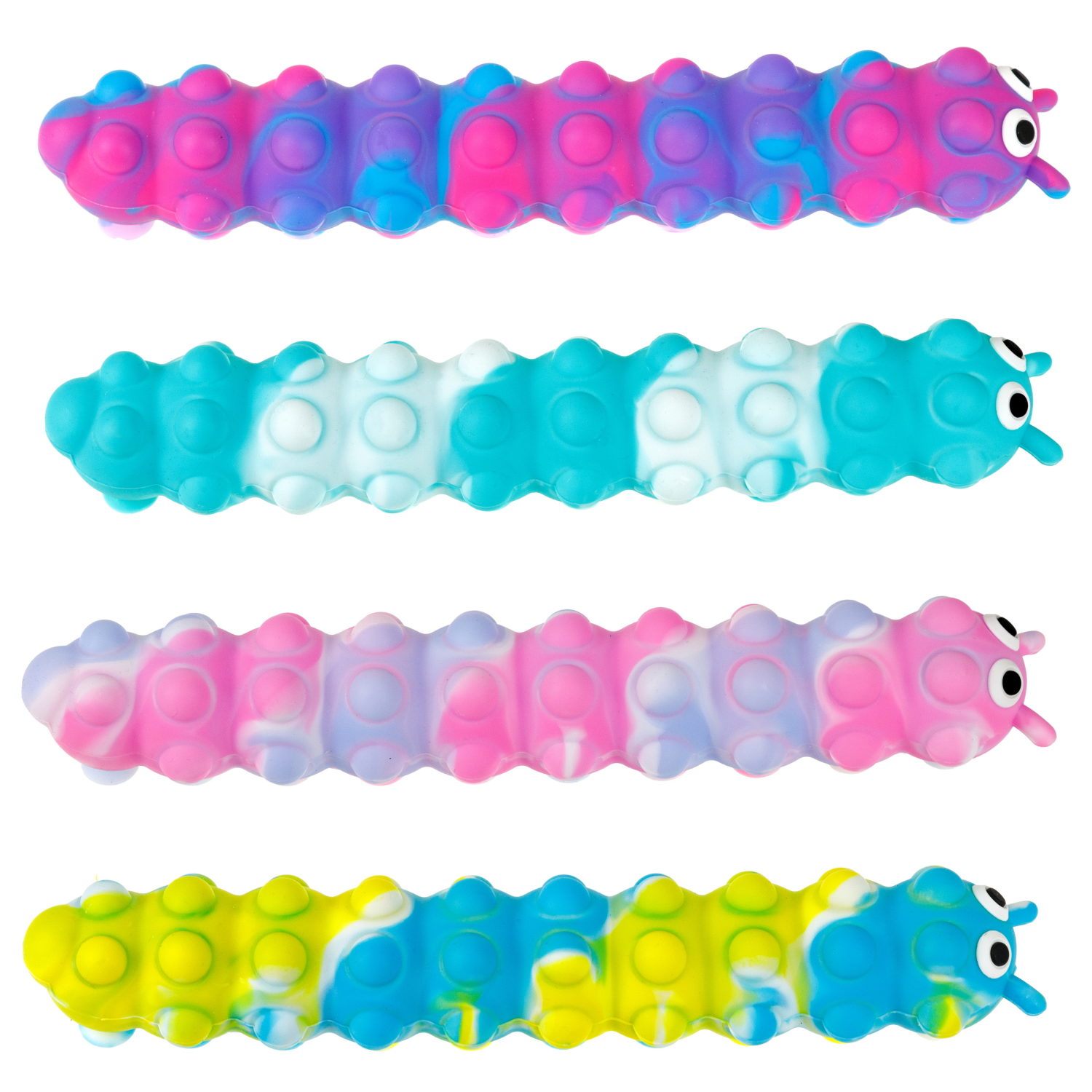 1toy Жмяка Hit Pop It "Гусеница" на присосках 26,5х4,8х3,8 см, 4 вида, 12 шт. в д/б