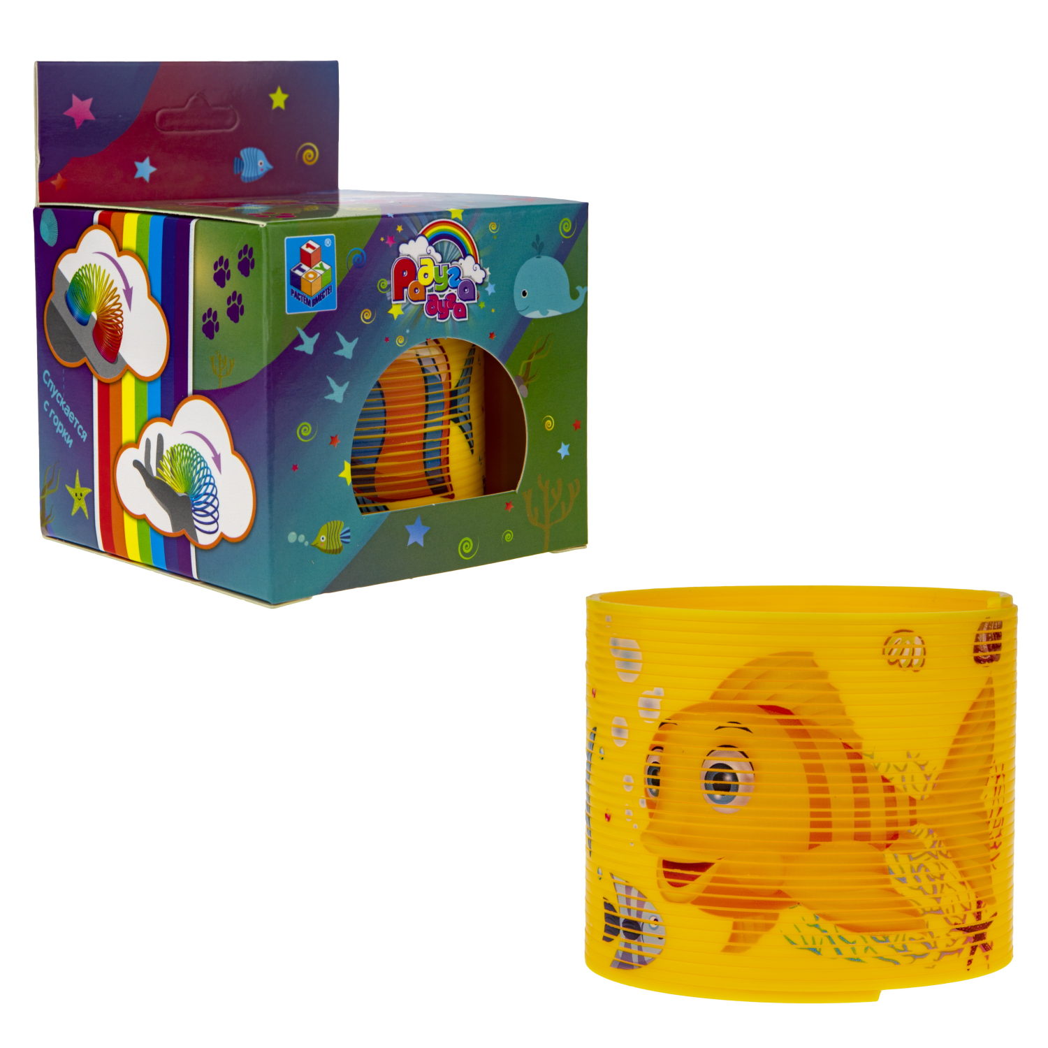 1TOY пружинка Радуга-Дуга морские обитатели, 4 вида в ассортименте