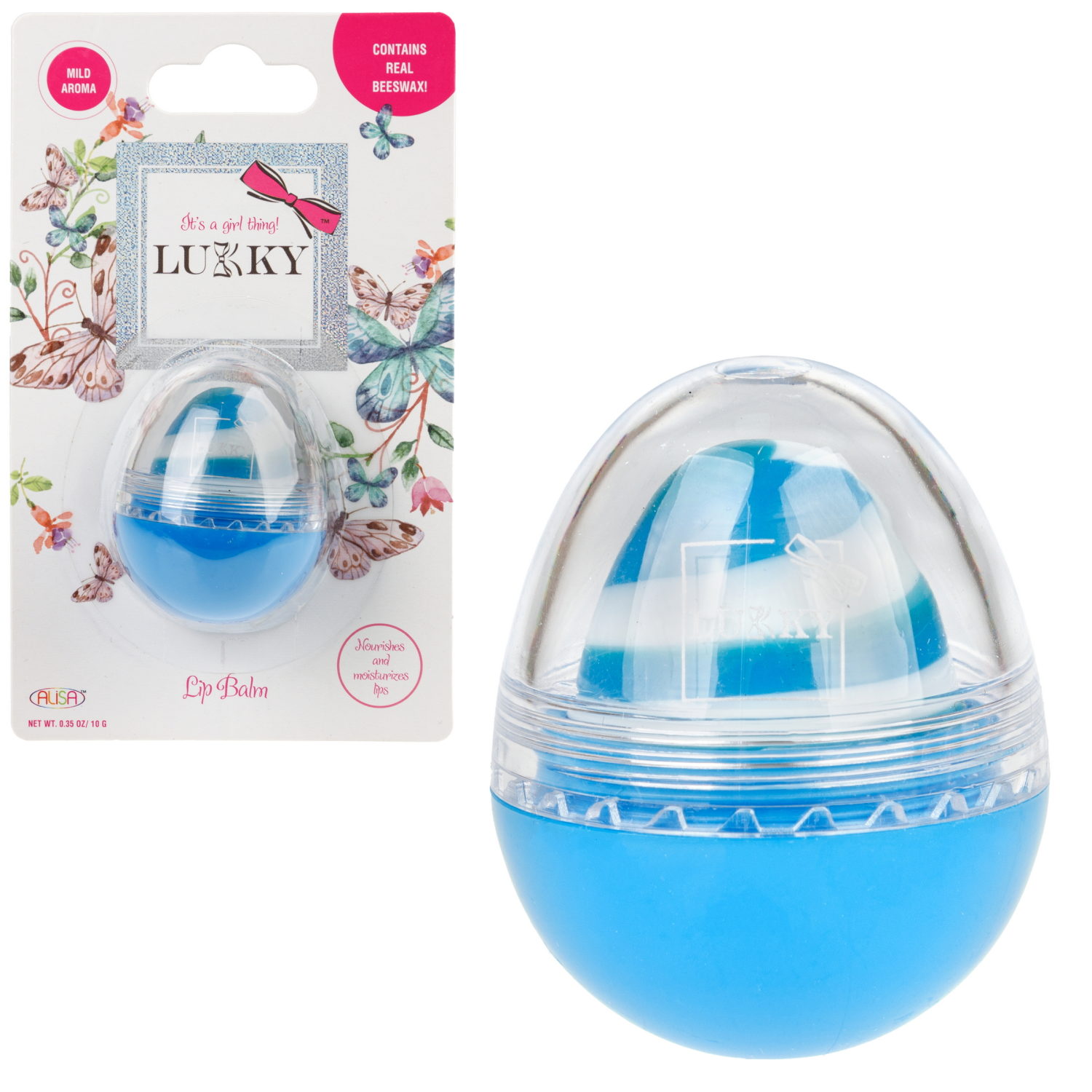 Бальзам для губ - яйцо LUKKY, увлажняющий, питательный, Морская лазурь, 10 г.