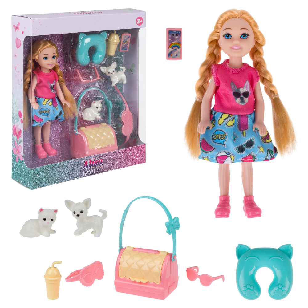 Кукла Alisa Little Love 15,2 см, блондинка, с двумя питомцами и аксессуарами