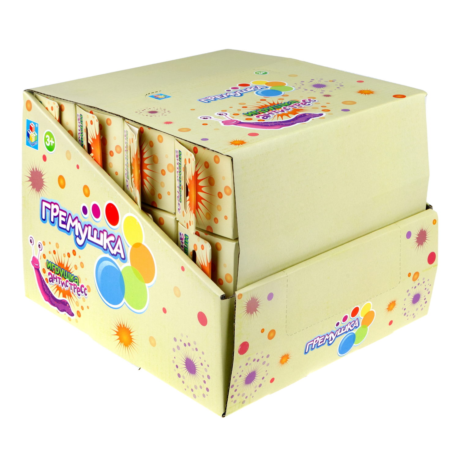 Развивающая антистресс-игрушка 1TOY Гремушка «Слизняк», 6 цветов в ассортименте