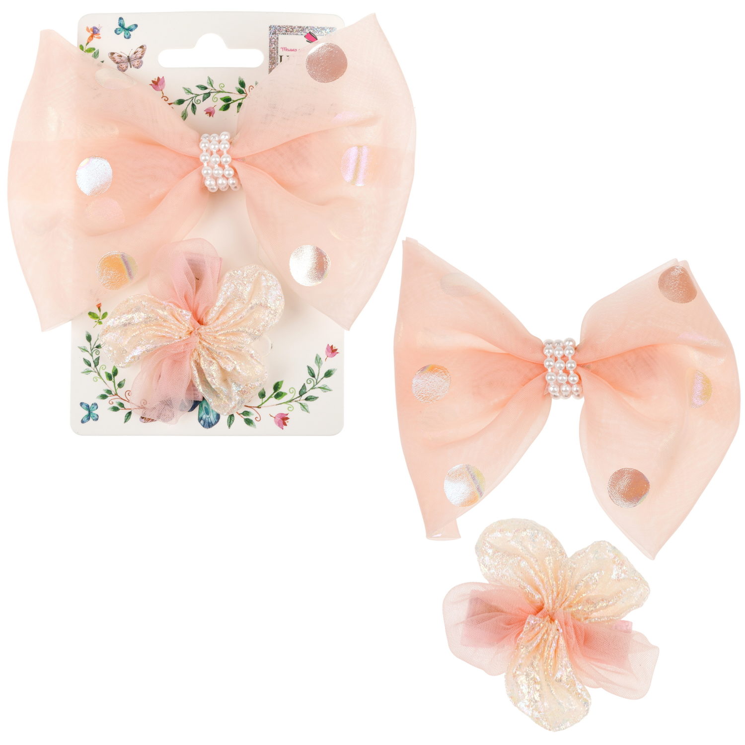 Lukky Fashion набор из 2 заколок-зажимов д.волос Бантик и Цветок Шифон и Шёлк,4 цв.микс