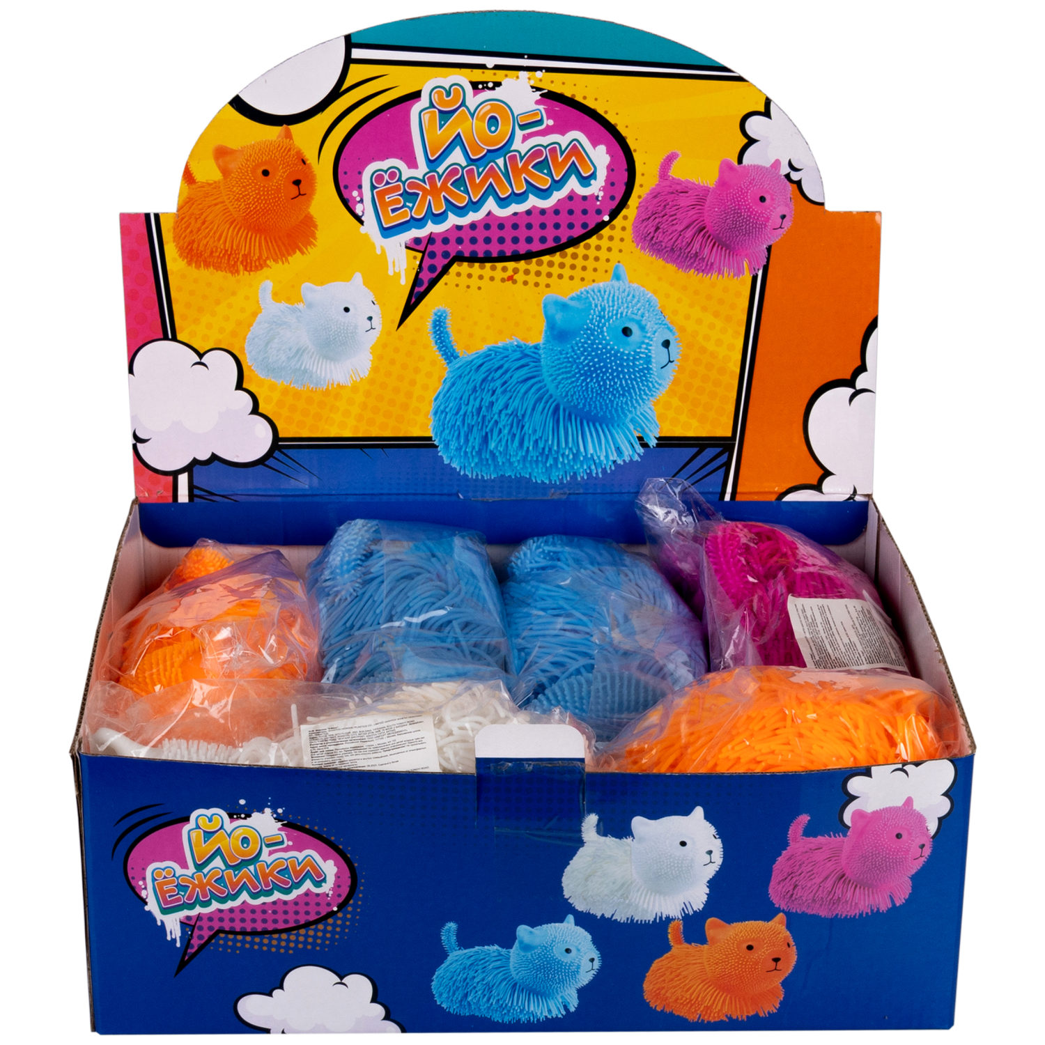 Игрушка-антистресс для рук 1toy Йо-Ёжики, "Кот" 20 см, 4 цвета в ассортименте