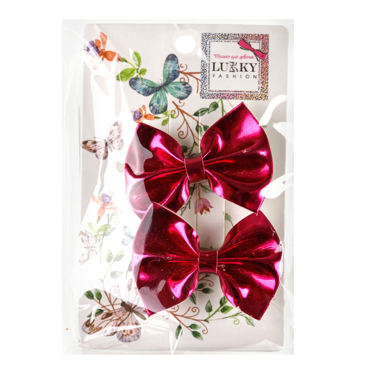 Заколки для волос Lukky Fashion Бантики Голография, детские, для девочки, зажимы, 4 цвета в ассортименте, набор 2 шт.