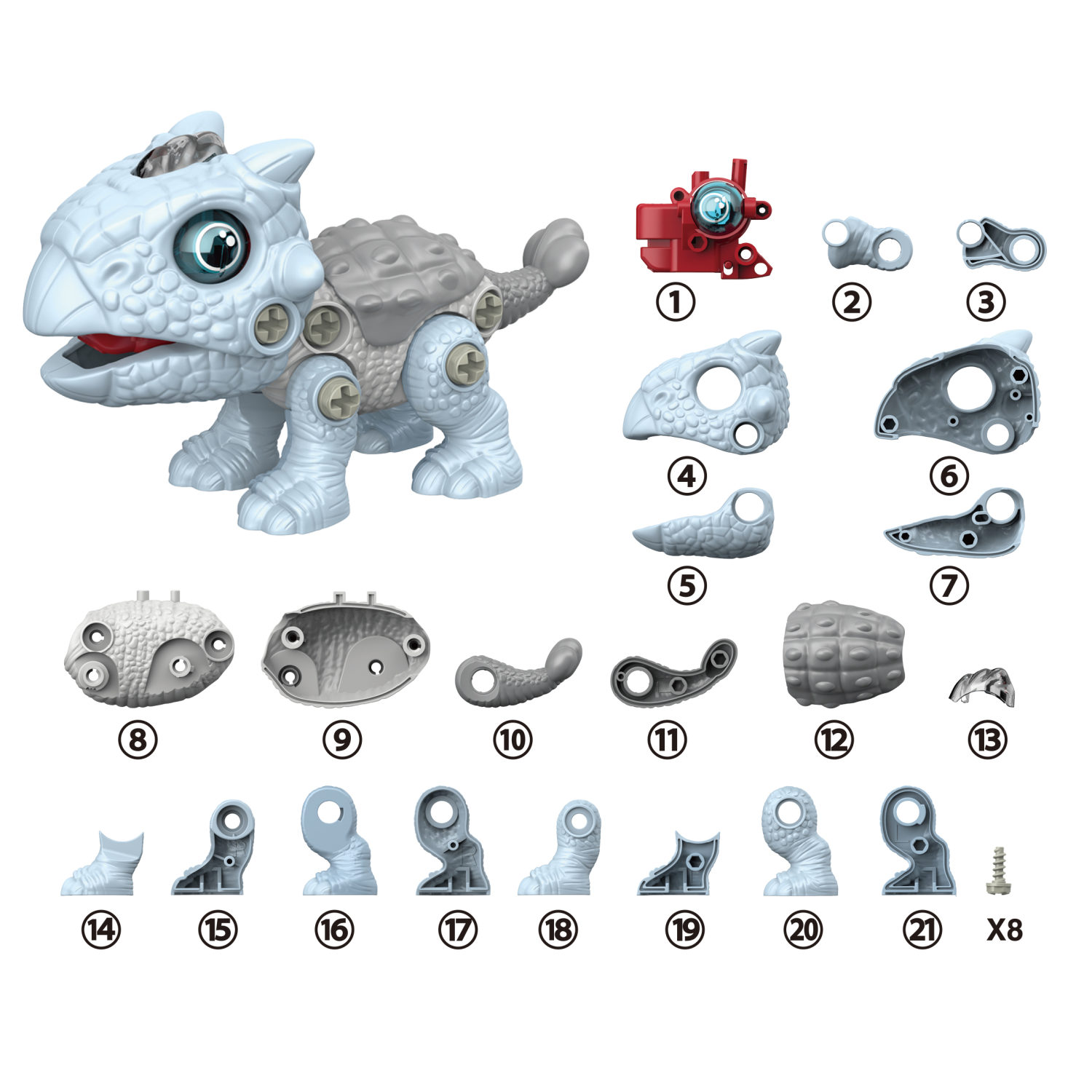 Интерактивная игрушка динозавр 1toy RoboLife Анкилозавр, детская, музыкальная, конструктор, робот, со световыми эффектами, для девочек и мальчиков