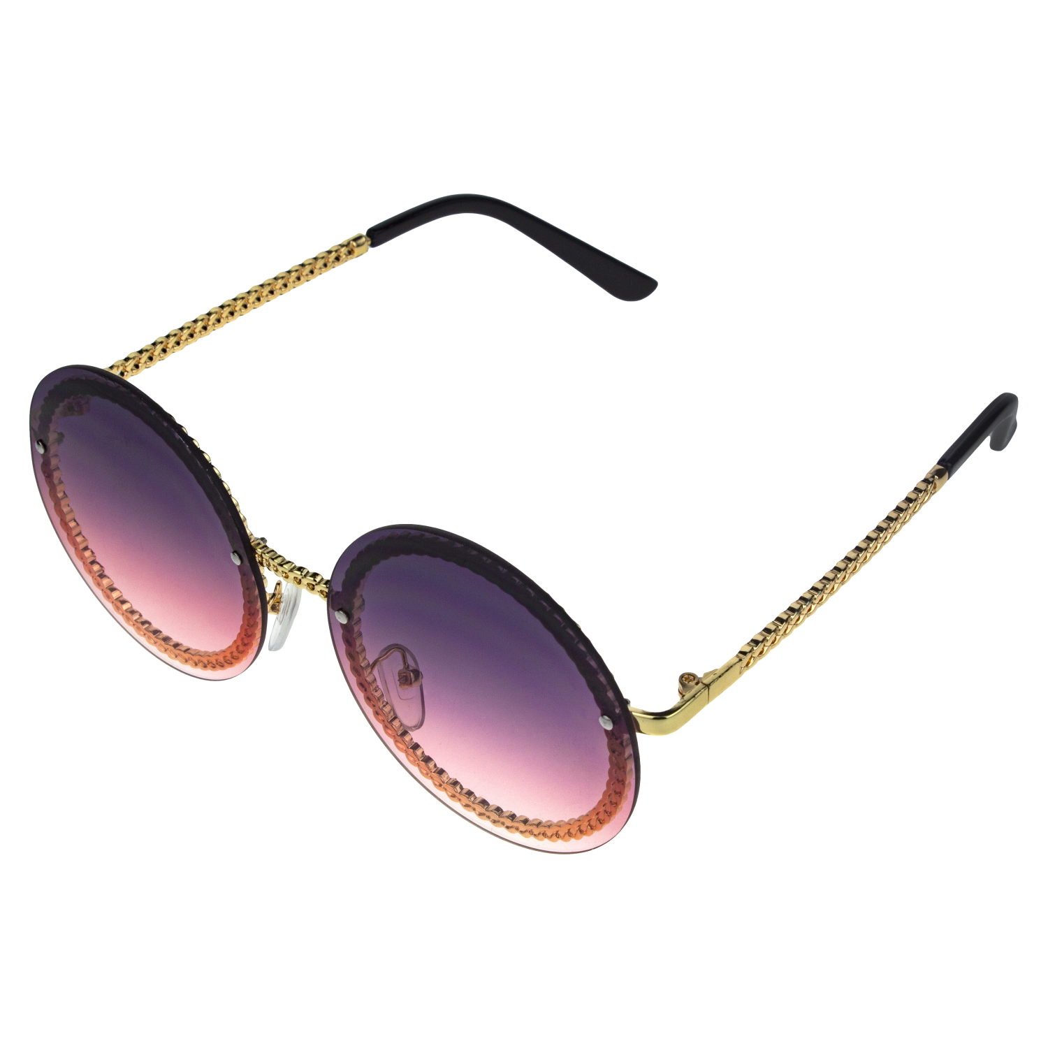 Солнцезащитные очки Lukky Fashion, круглые с цепочкой, розовый