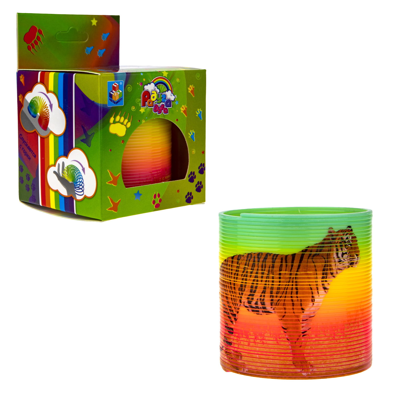 Пружинка радуга 1TOY «Радуга-дуга» Сафари, 6,5*6,5 см, 4 вида в ассортименте