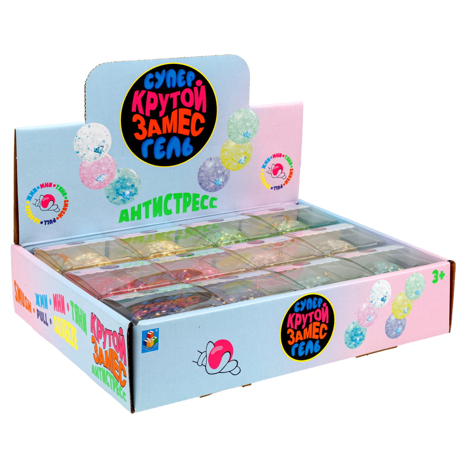 1toy Крутой замес Супергель шар бриллиант 6 цв.в асс.6см, в ПВХ кор., 12шт.в дб.