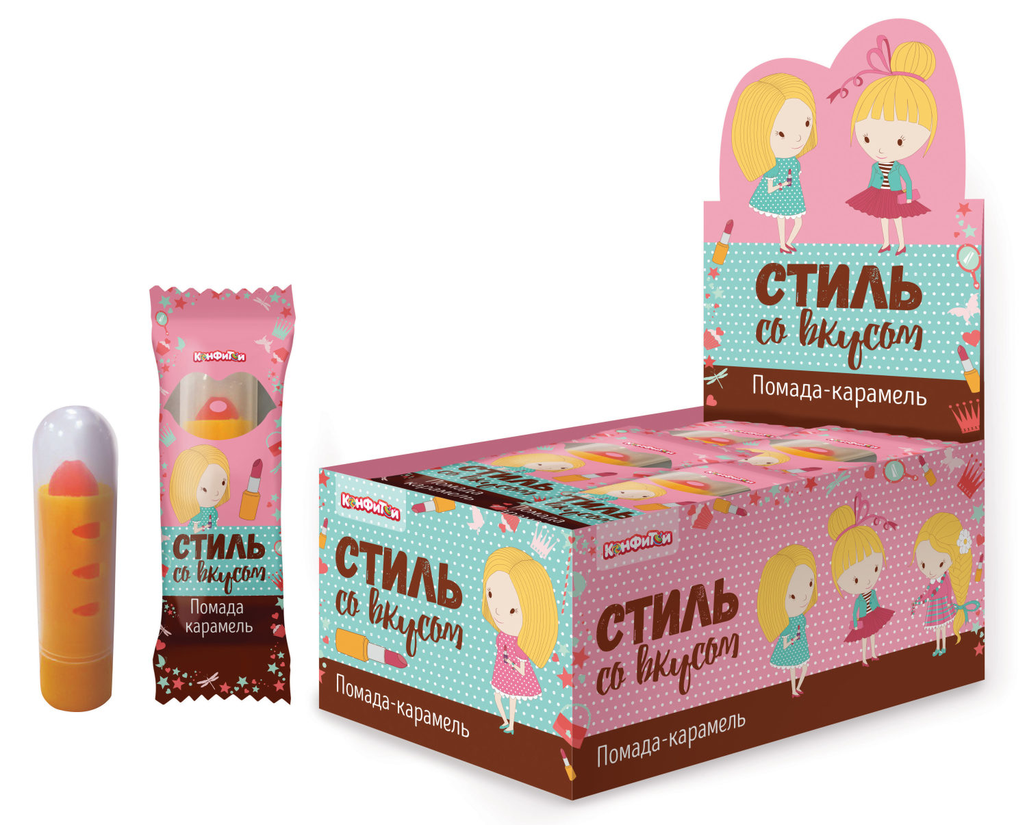 Карамель "ПОМАДА" стиль со вкусом, блок 30шт.