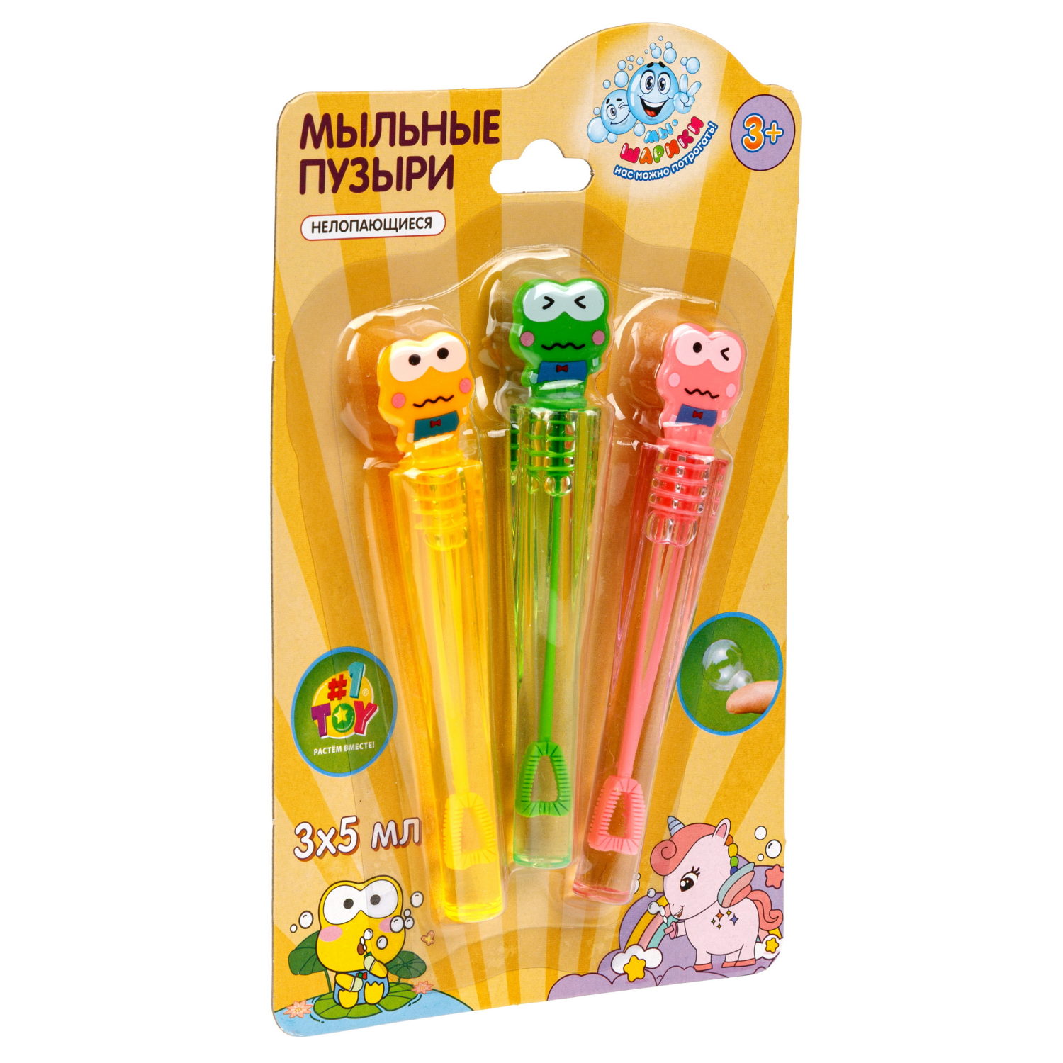 Нелопающиеся мыльные пузыри 1TOY Мы-шарики! Лягушка, 5 мл, набор, 3 шт. в блистере
