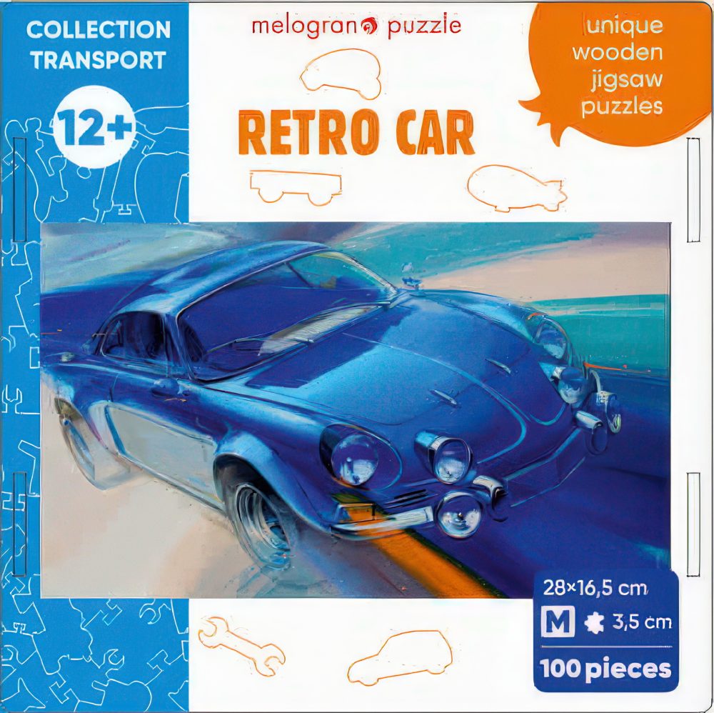 Деревянные пазлы Collection Transport Автомобиль ретро синий, 100 деталей,  28х16,5 см