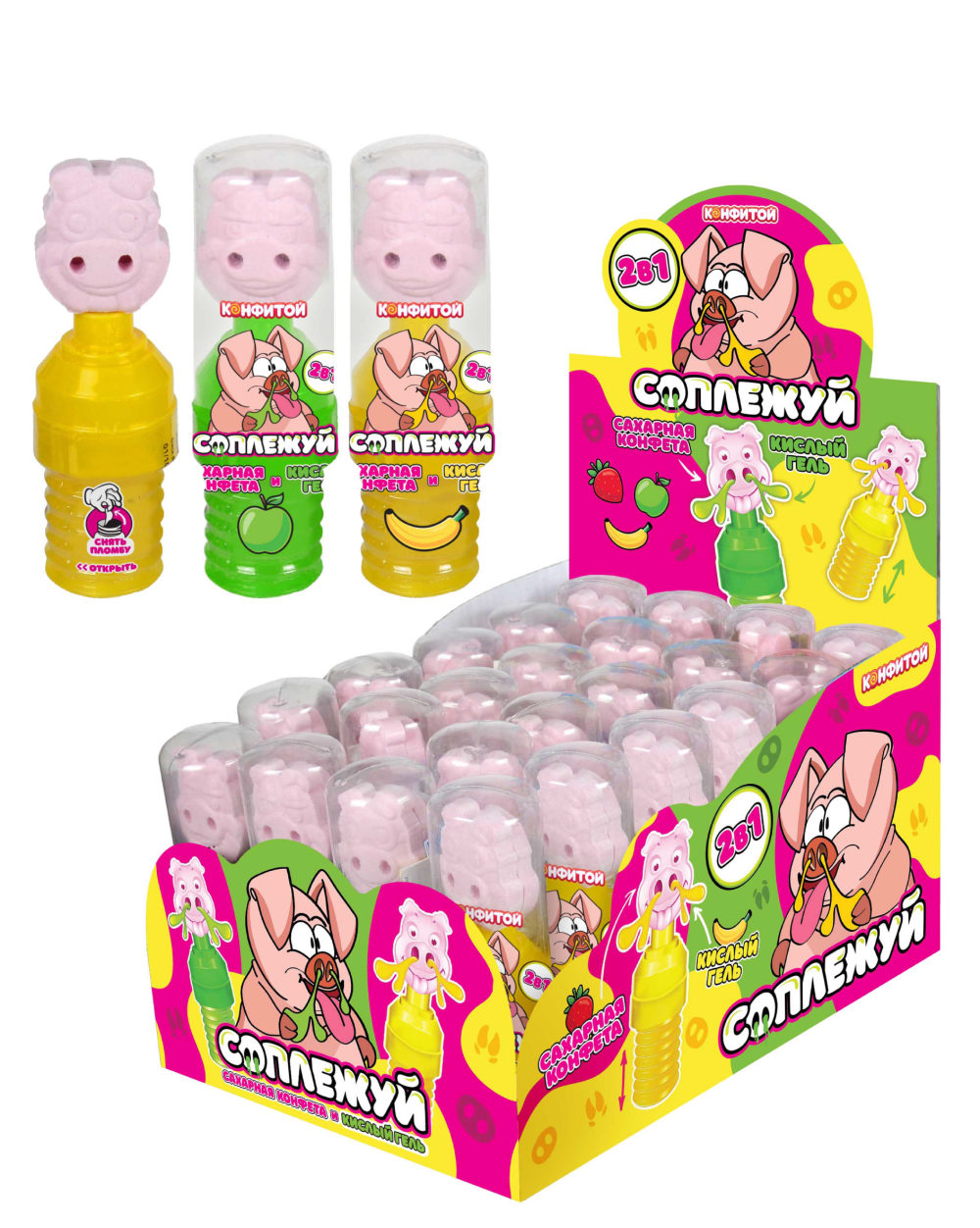 СОПЛЕЖУЙ кислый гель с сахарной конфетой, блок 24 шт. (40г х 24 х 8)