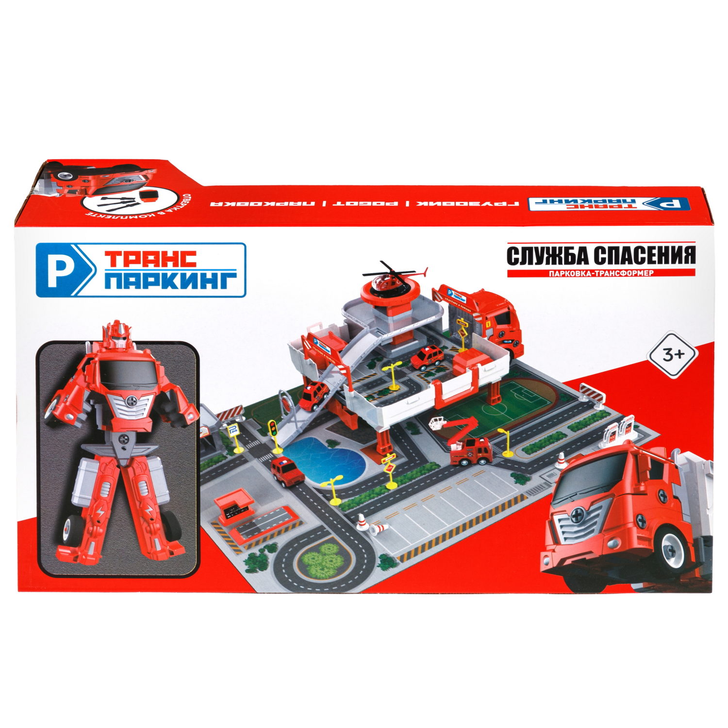 1toy Транспаркинг парковка-грузовик трансформер "Служба спасения"