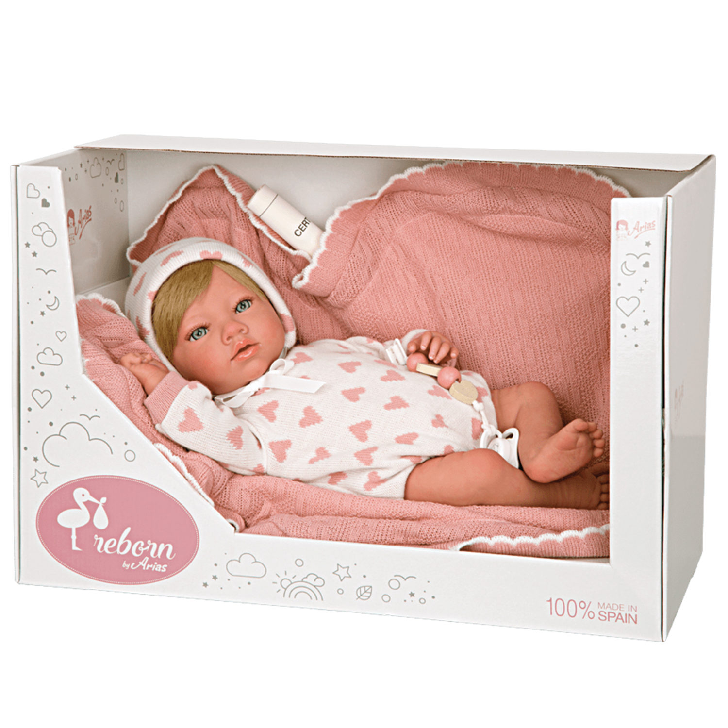 Arias Reborn Cristina новорожденный пупс мягкий 40 см., с соской-игрушкой, с одеялом и игрушкой, в коробке