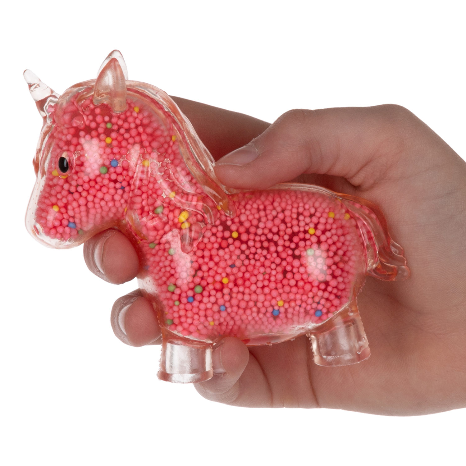 1toy Жмяка единорог с пенопластовыми шариками, 11х8 см, красный