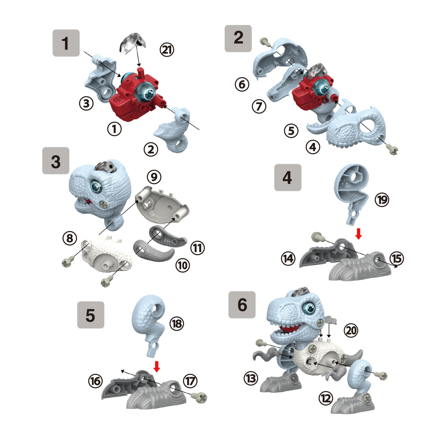 Интерактивная игрушка динозавр 1toy RoboLife Тираннозавр, детская, музыкальная, конструктор, робот, со световыми эффектами, для девочек и мальчиков