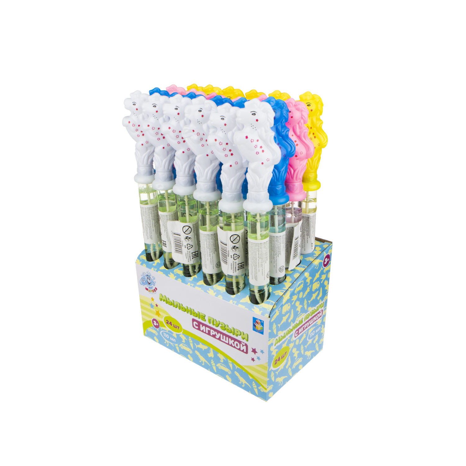 Мыльные пузыри с игрушкой 1TOY Мы-шарики! Лошадка, 110 мл, 4 цвета в ассортименте