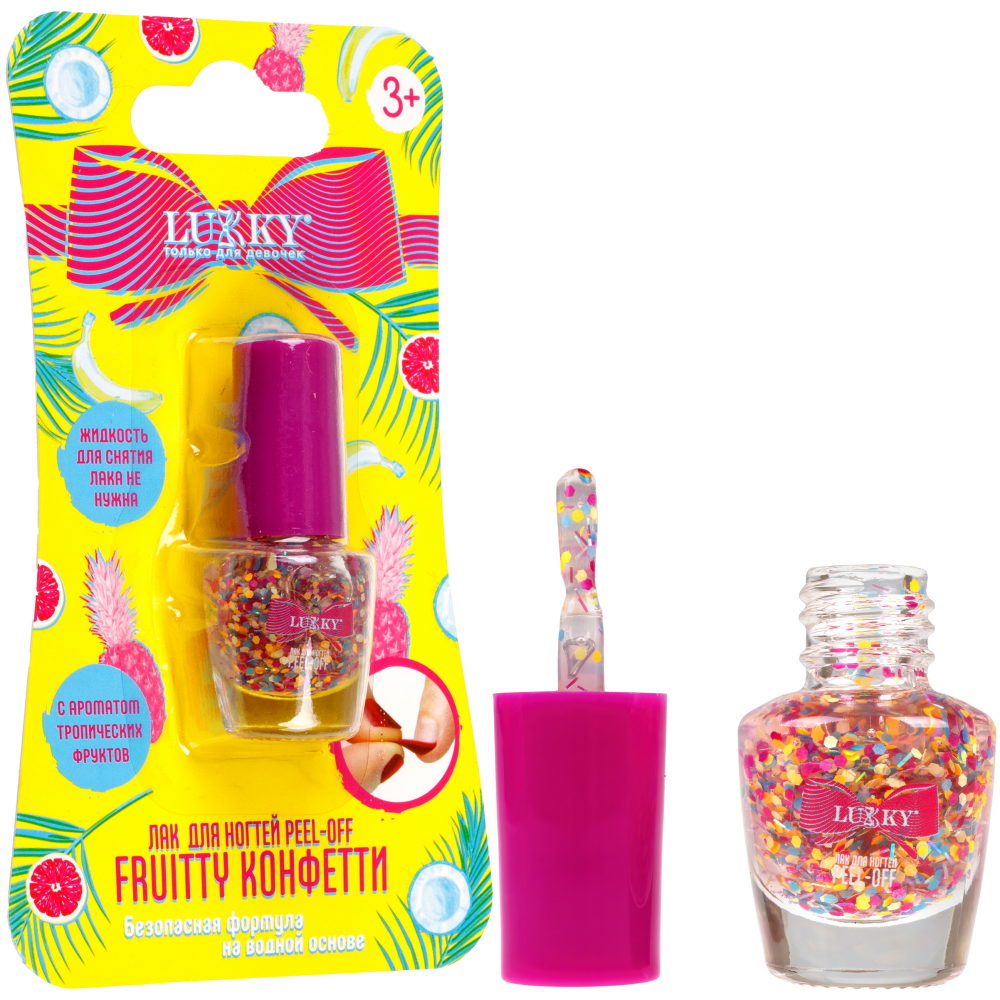 Lukky Fruitty Конфетти,лак для ногтей peel-off сиренево-голубой микс,3,5ml,блистер
