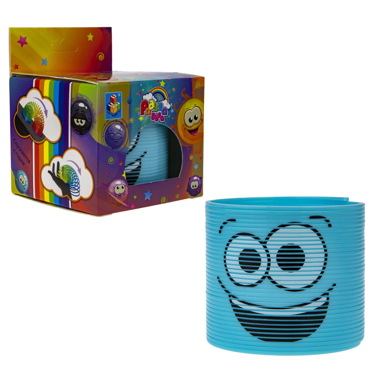 Пружинка радуга 1TOY «Радуга-дуга» Эмоции, 7,5*7,5 см, 6 видов в ассортименте