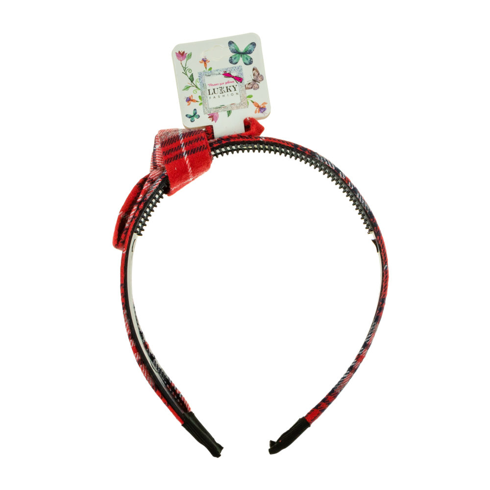 Lukky Fashion ободок для волос с большим бантом текстиль, клетка, 1 шт