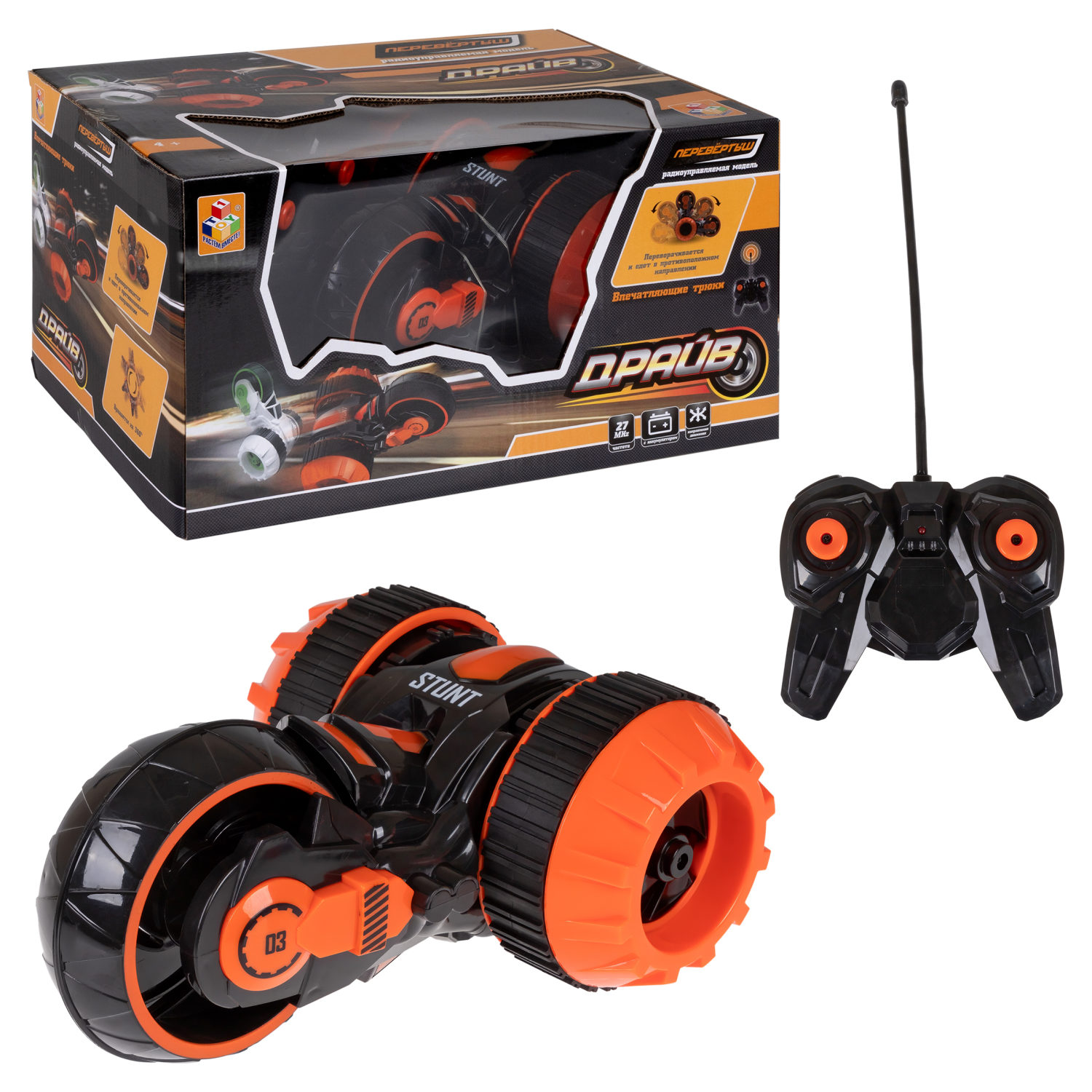 Машинка на пульте управления 1TOY Драйв перевертыш, трюковая, радиоуправляемая, трюкач, черная