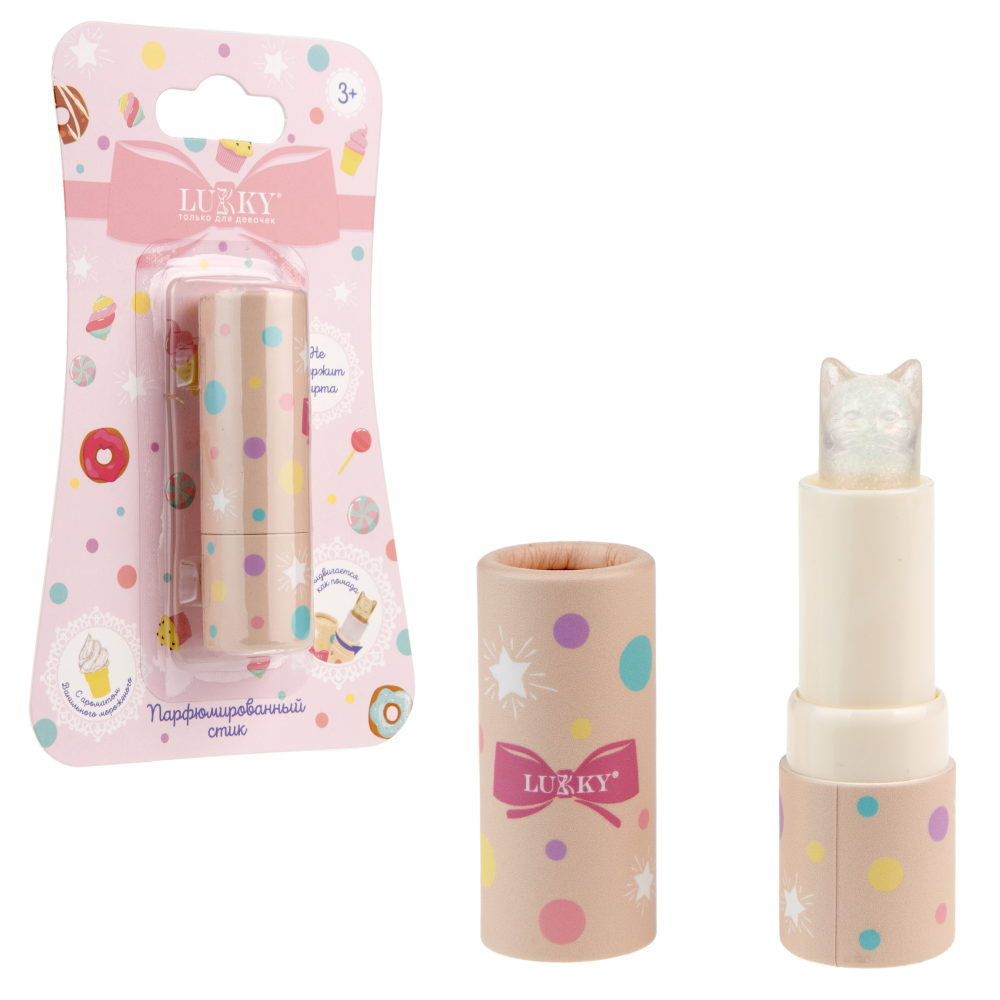 Lukky Парфюмированный стик в виде головы кошечки, детский бесспиртовой, 3,8 гр, ванильное мороженное, блистер