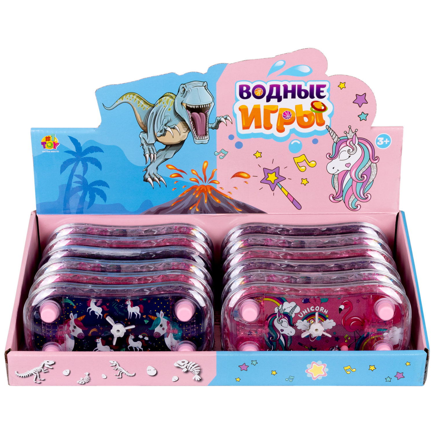 1TOY Игра с водой Забрось мячики  Единороги, 3 вида в ассортименте