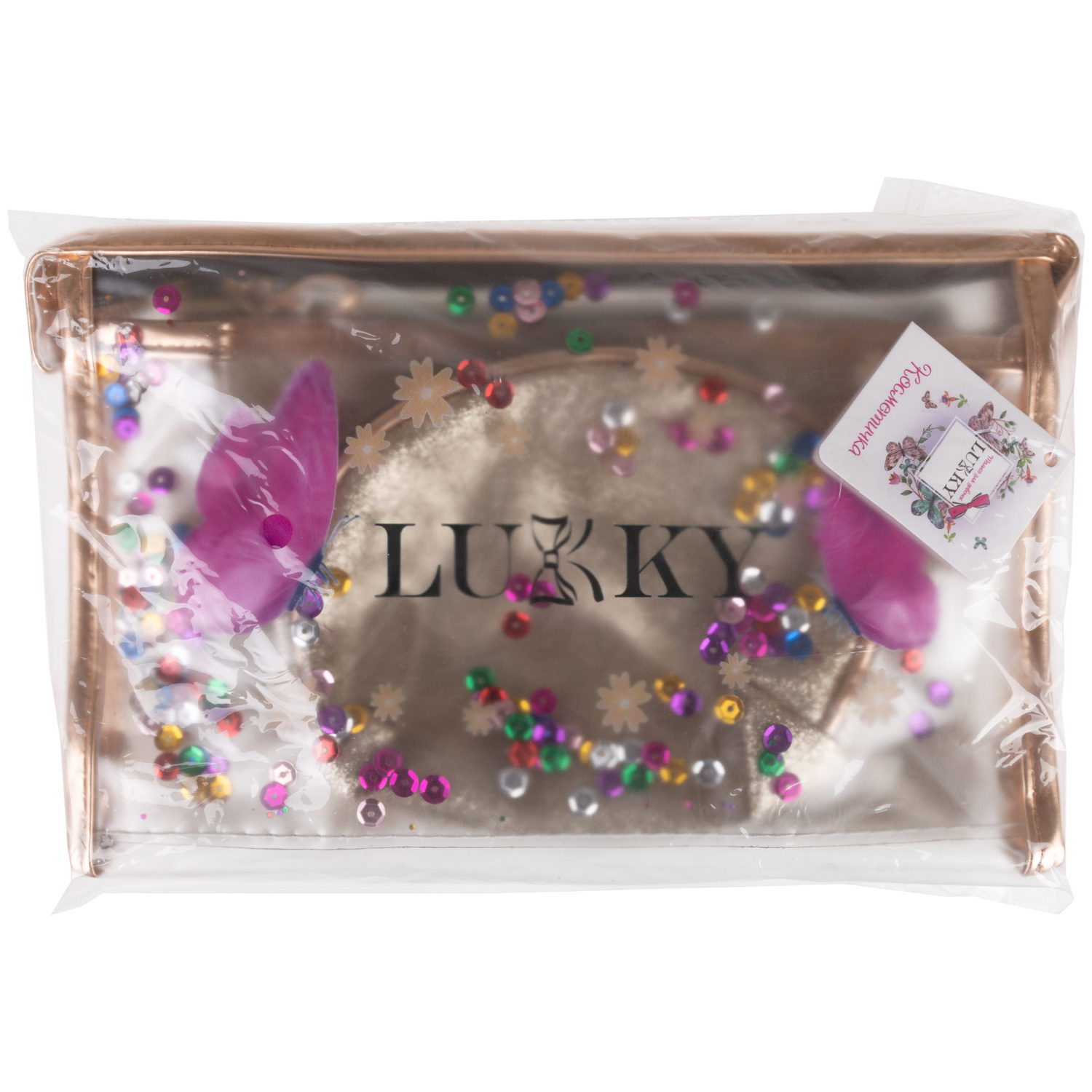 Набор из косметичек 3в1 Lukky Glam Trio прозрачная с подвижными блестками (23.5*14*7 см), средняя и маленькая из блестящей искусственной кожи