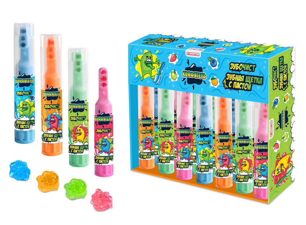 КОНФИГЕЛЬ Зубочист зубная щетка со сладкой пастой, блок 20 шт. (16г х 20 х 12)