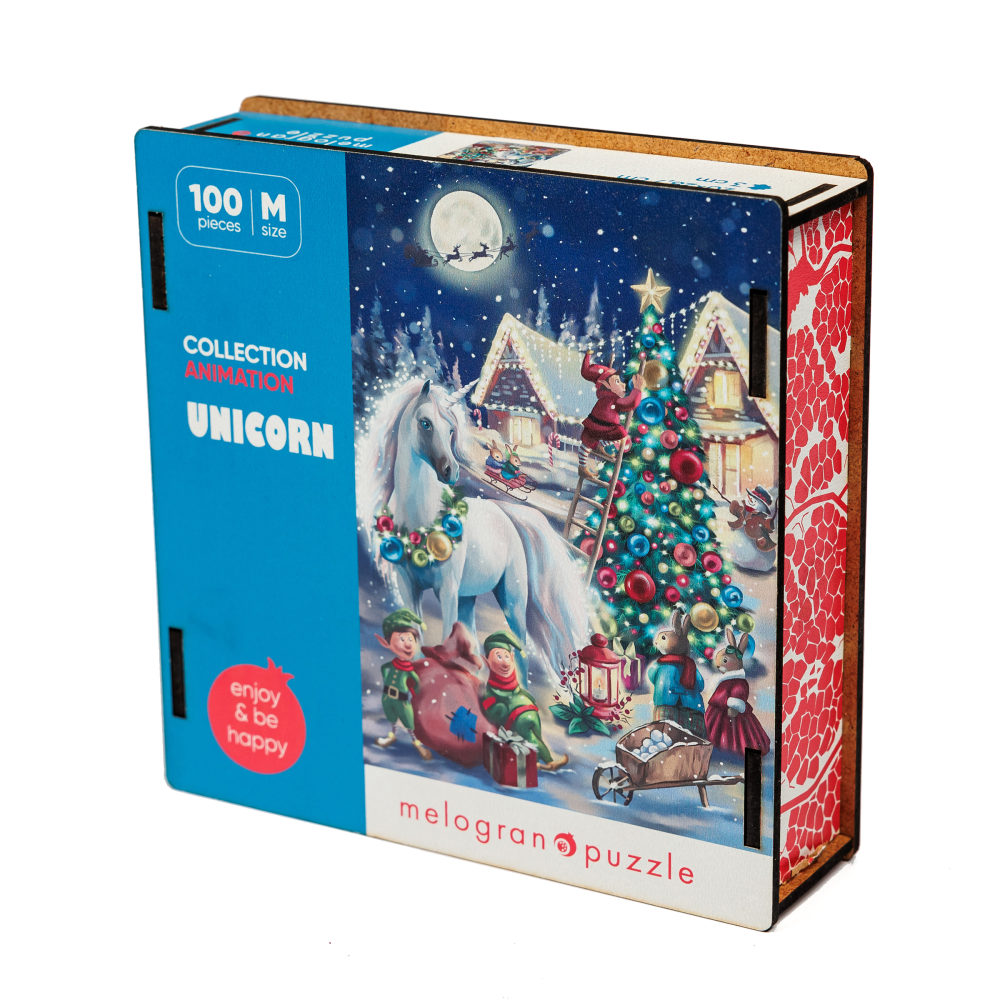Деревянные пазлы Collection Animation Новогодний единорог, 100 деталей, 20х28,7 см, 7+