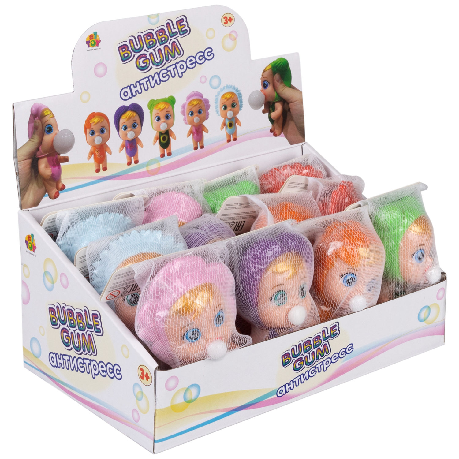 1YOY Bubble Gum-антистресс "Куклы", 6 видов в ассортименте, 7х13 см