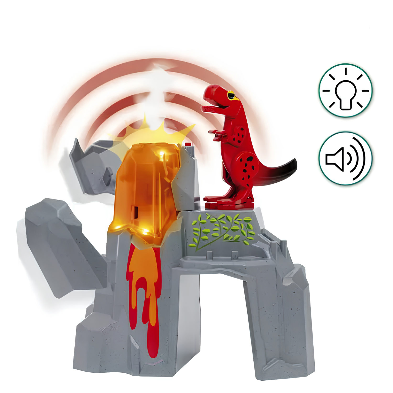 Динозавр и извергающийся вулкан BRIO со светом, звуком, паром, для деревянной железной дороги