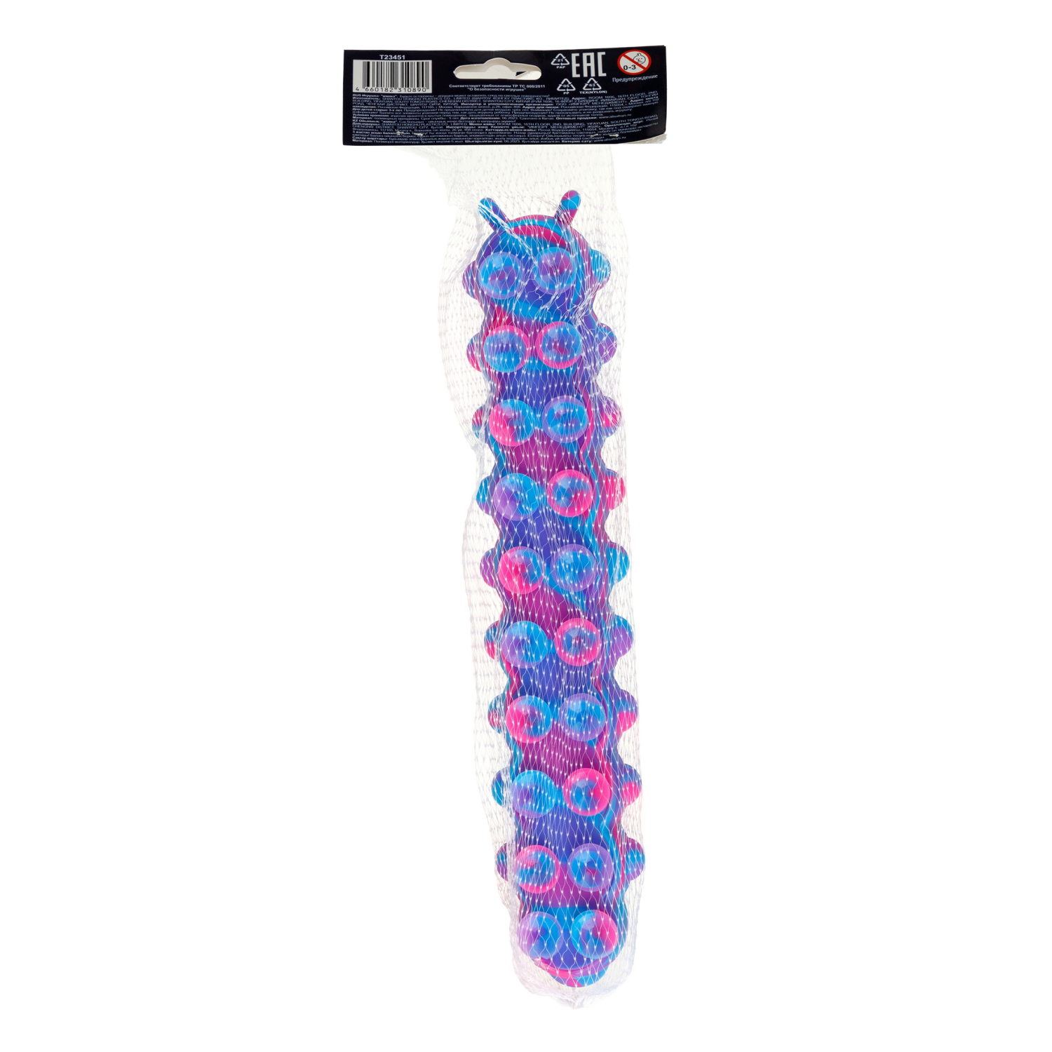 1toy Жмяка Hit Pop It "Гусеница" на присосках 26,5х4,8х3,8 см, 4 вида, 12 шт. в д/б